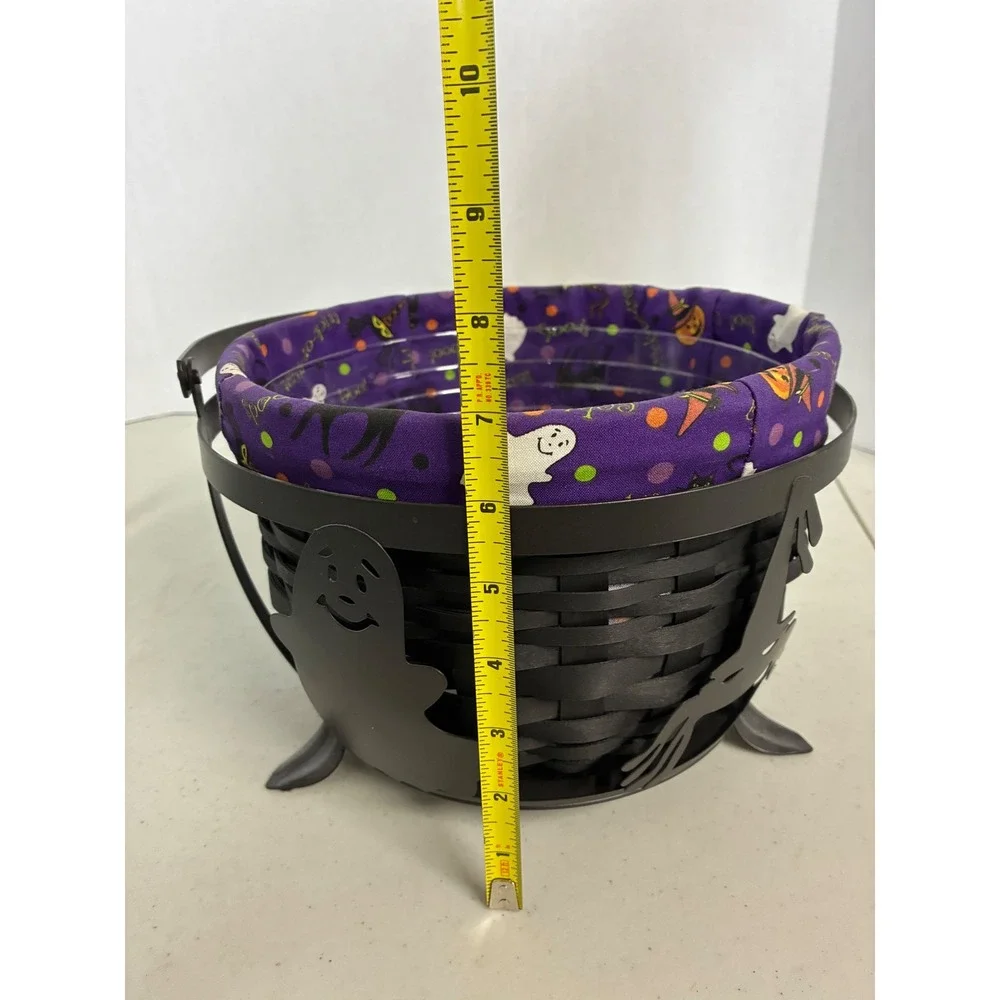 Longaberger‎ Halloween Basket Black Woven Metal Stand Ghost Cat Liner Protector